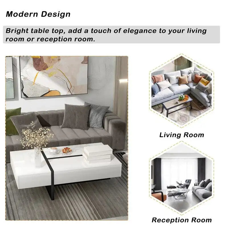 Modern Simple Rectangle Coffee Table Living Room Furniture, High Gloss Surface Cocktail Table, Center Table for Sofa 22