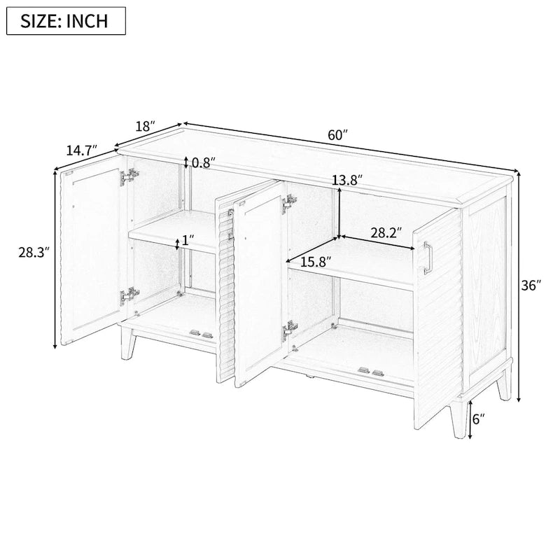 Sideboard with 4 Door Large Storage Buffet with Adjustable Shelves 5