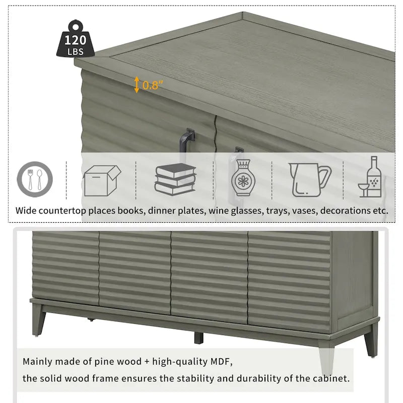 Sideboard with 4 Door Large Storage Buffet with Adjustable Shelves 10