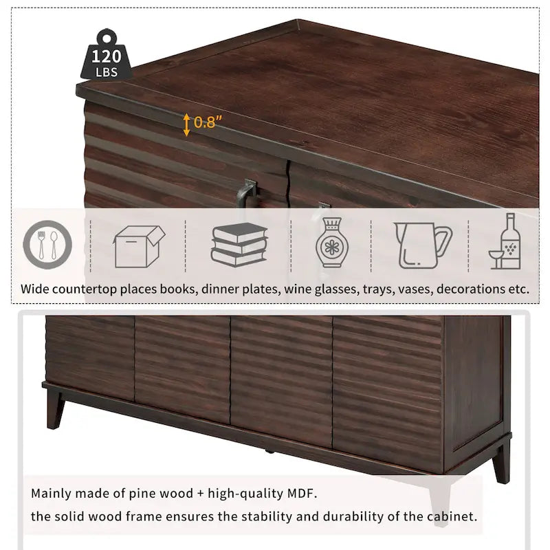 Sideboard with 4 Door Large Storage Buffet with Adjustable Shelves 17