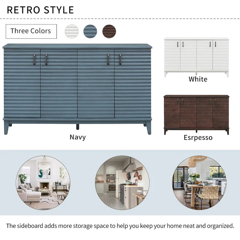 Sideboard with 4 Door Large Storage Buffet with Adjustable Shelves 21