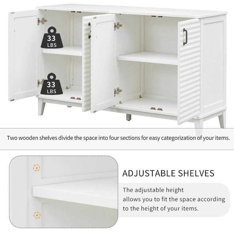 Sideboard with 4 Door Large Storage Buffet with Adjustable Shelves 30