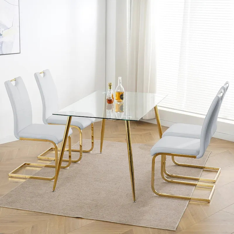 Set of 4 Modern Faux Leather Padded Seat Dining Chairs with gold Metal Legs 30
