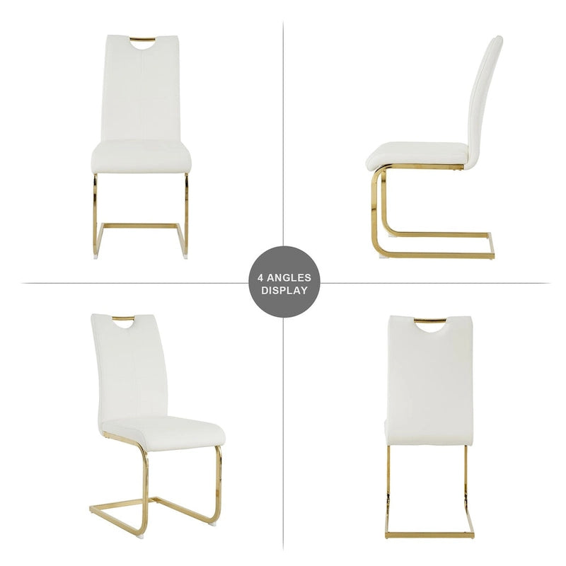 Set of 4 Modern Faux Leather Padded Seat Dining Chairs with gold Metal Legs 5