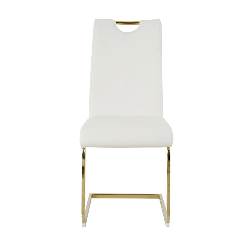 Set of 4 Modern Faux Leather Padded Seat Dining Chairs with gold Metal Legs 6