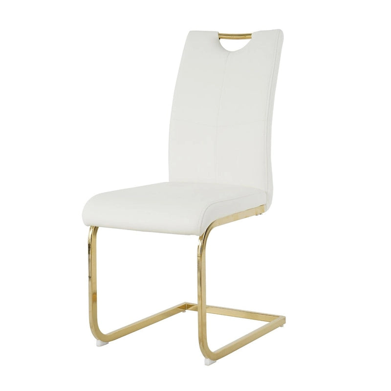 Set of 4 Modern Faux Leather Padded Seat Dining Chairs with gold Metal Legs 8