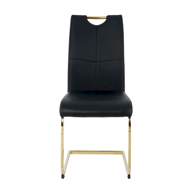 Set of 4 Modern Faux Leather Padded Seat Dining Chairs with gold Metal Legs 15