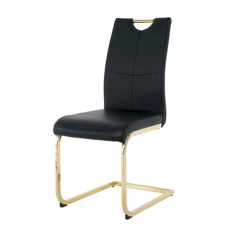 Set of 4 Modern Faux Leather Padded Seat Dining Chairs with gold Metal Legs 17