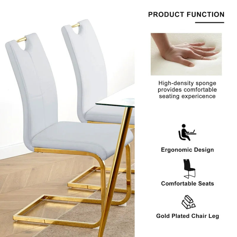 Set of 4 Modern Faux Leather Padded Seat Dining Chairs with gold Metal Legs 20