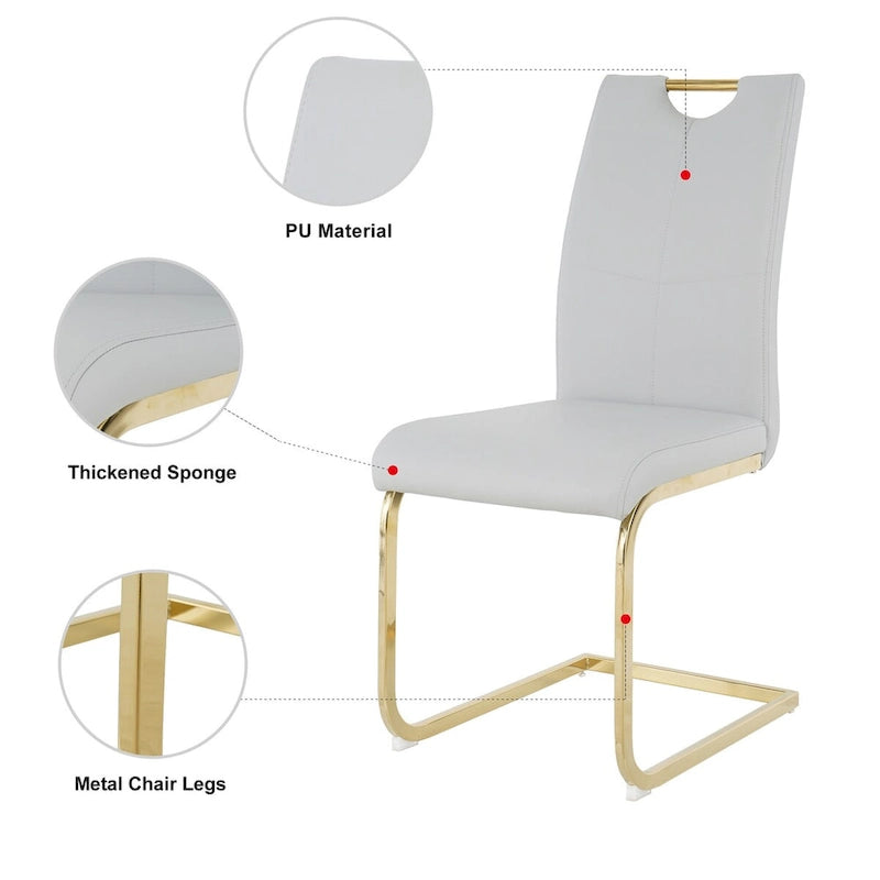 Set of 4 Modern Faux Leather Padded Seat Dining Chairs with gold Metal Legs 21