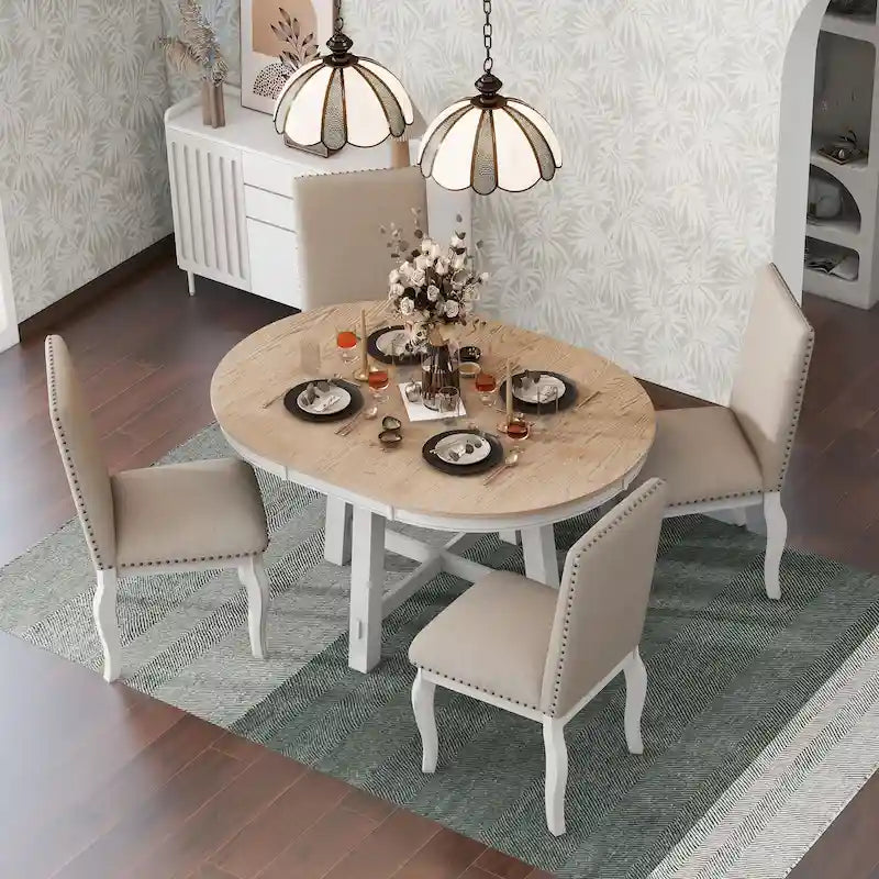 Set da pranzo da 5 pezzi con tavolo da pranzo rotondo allungabile e sedie 33
