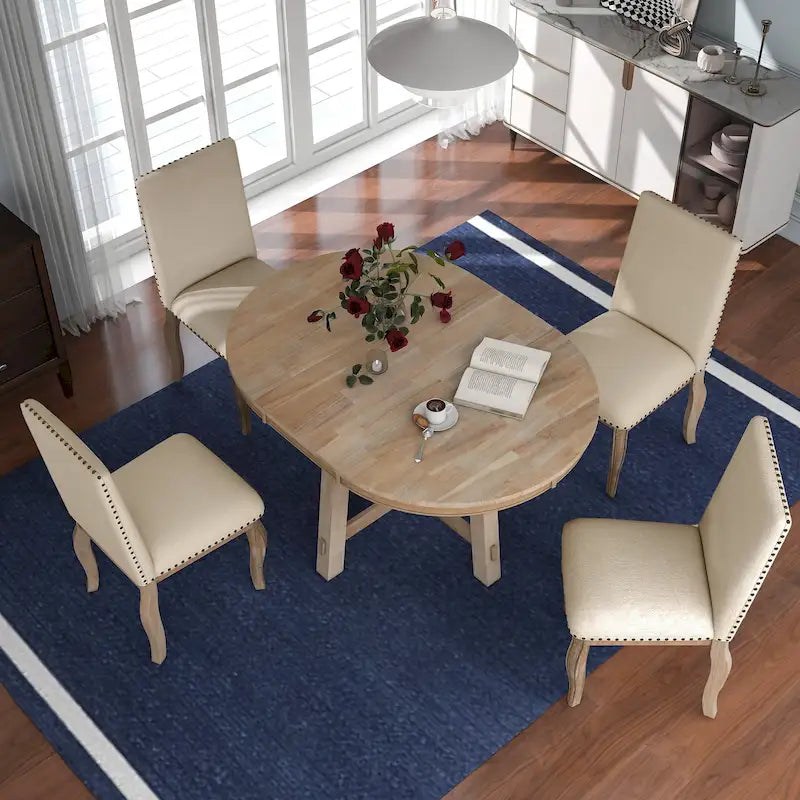 Set da pranzo da 5 pezzi con tavolo da pranzo rotondo allungabile e sedie 34