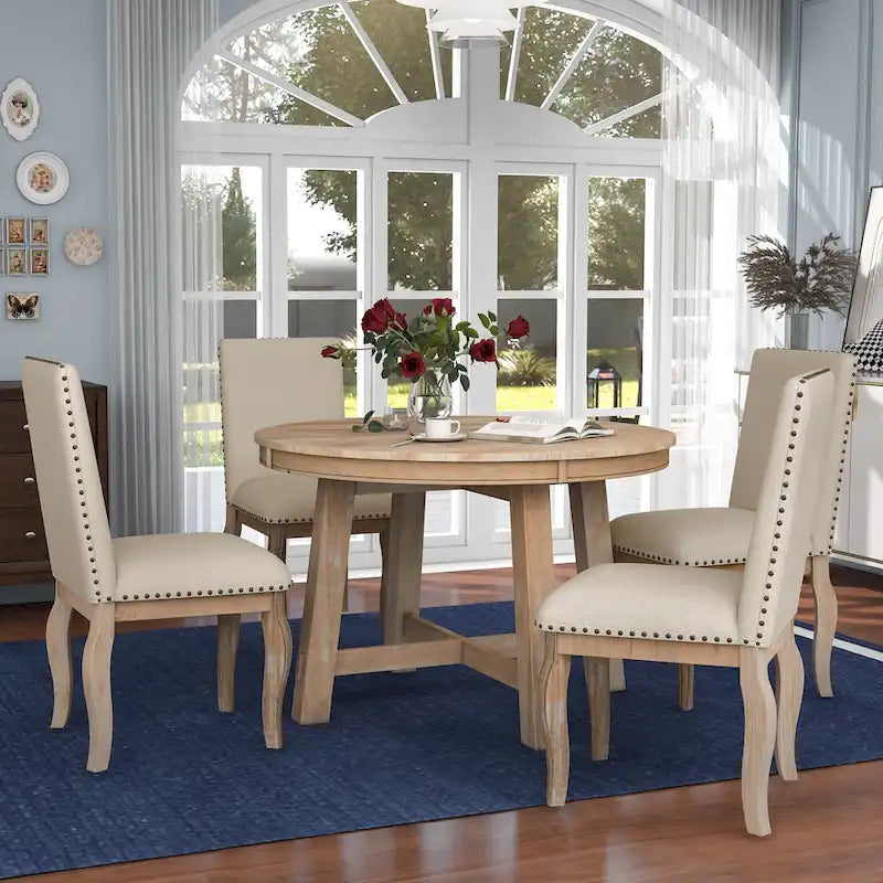 Set da pranzo da 5 pezzi con tavolo da pranzo rotondo allungabile e sedie 4