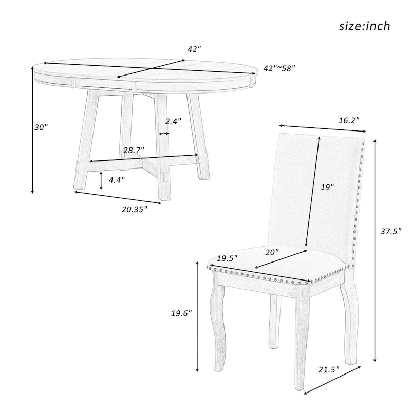 Set da pranzo da 5 pezzi con tavolo da pranzo rotondo allungabile e sedie 5