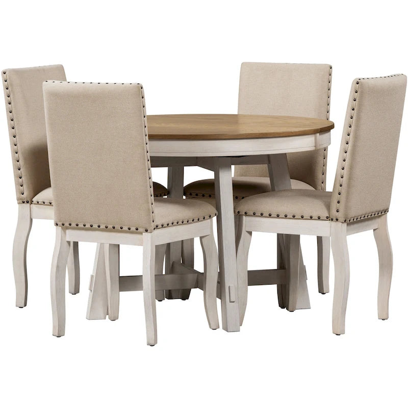 Set da pranzo da 5 pezzi con tavolo da pranzo rotondo allungabile e sedie 15