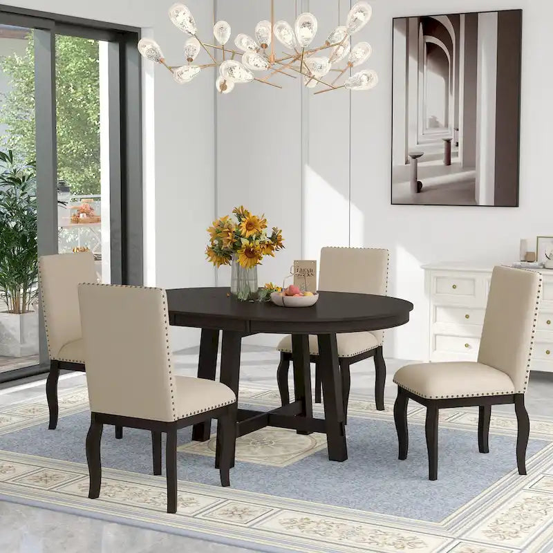 Set da pranzo da 5 pezzi con tavolo da pranzo rotondo allungabile e sedie 25