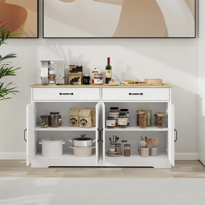 Farmhouse Buffet Cabinet Storage Sideboard with 2 Drawers and 4 Doors 3