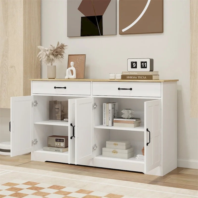 Farmhouse Buffet Cabinet Storage Sideboard with 2 Drawers and 4 Doors 4