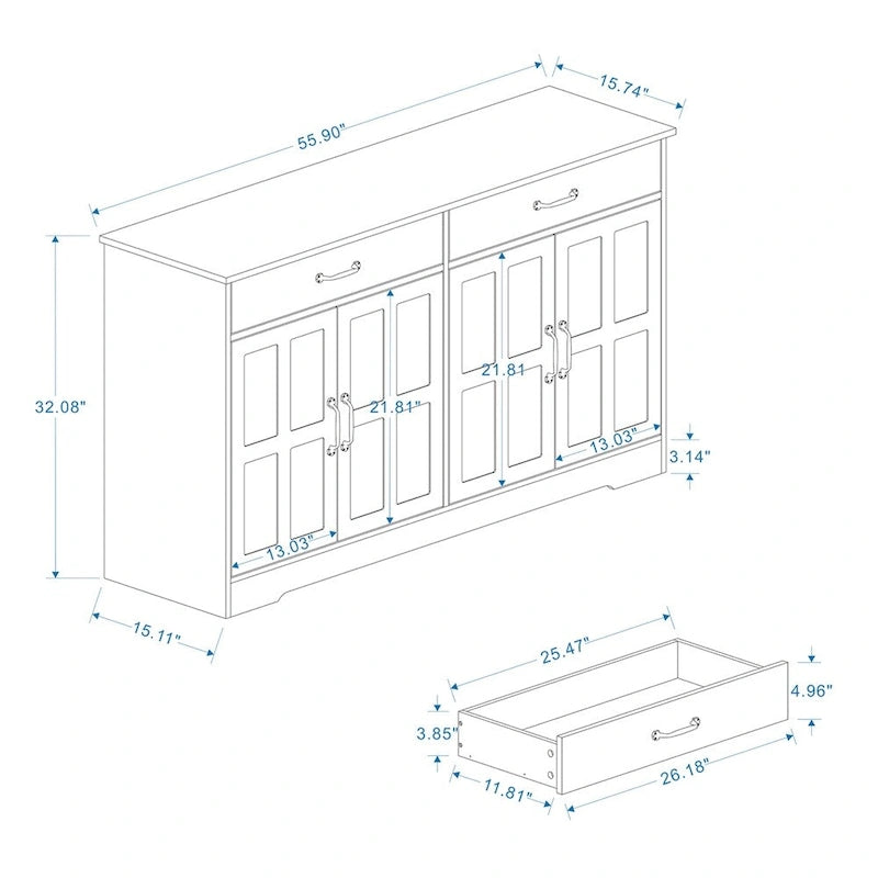 Farmhouse Buffet Cabinet Storage Sideboard with 2 Drawers and 4 Doors 5