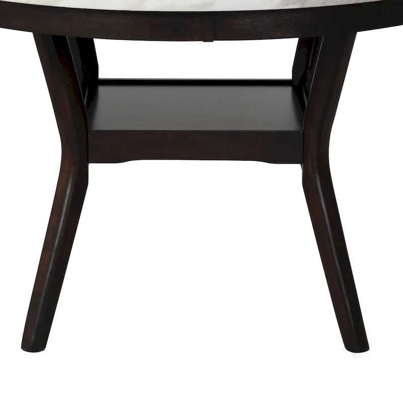 Kate 47 Inch Round Dining Table with Faux Marble Top, White and Brown 5