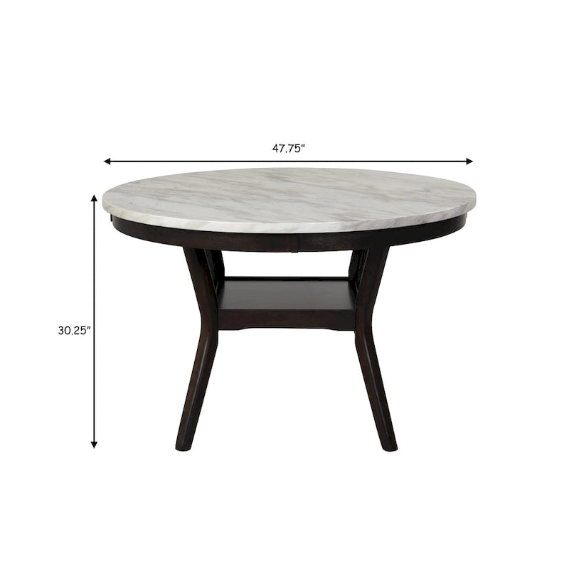 Kate 47 Inch Round Dining Table with Faux Marble Top, White and Brown 6