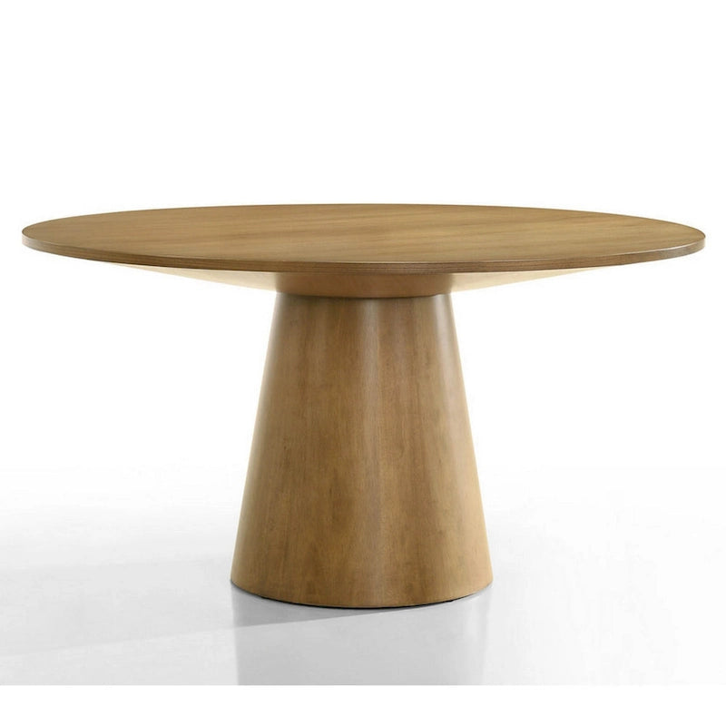 Yuvi 59 Inch Dining Table, Round Tabletop and Pedestal Base, Brown Finish