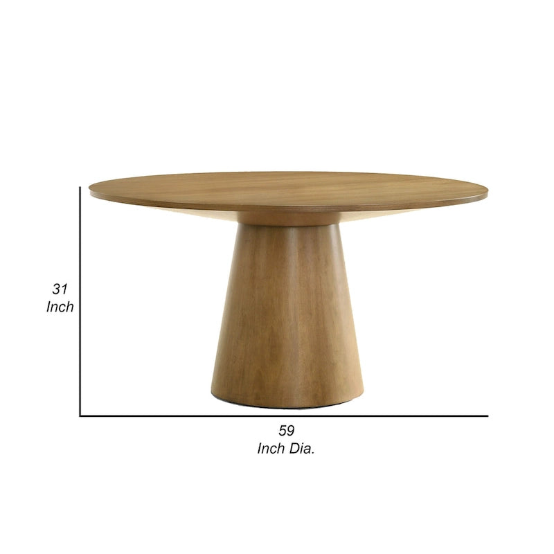 Yuvi 59 Inch Dining Table, Round Tabletop and Pedestal Base, Brown Finish 6