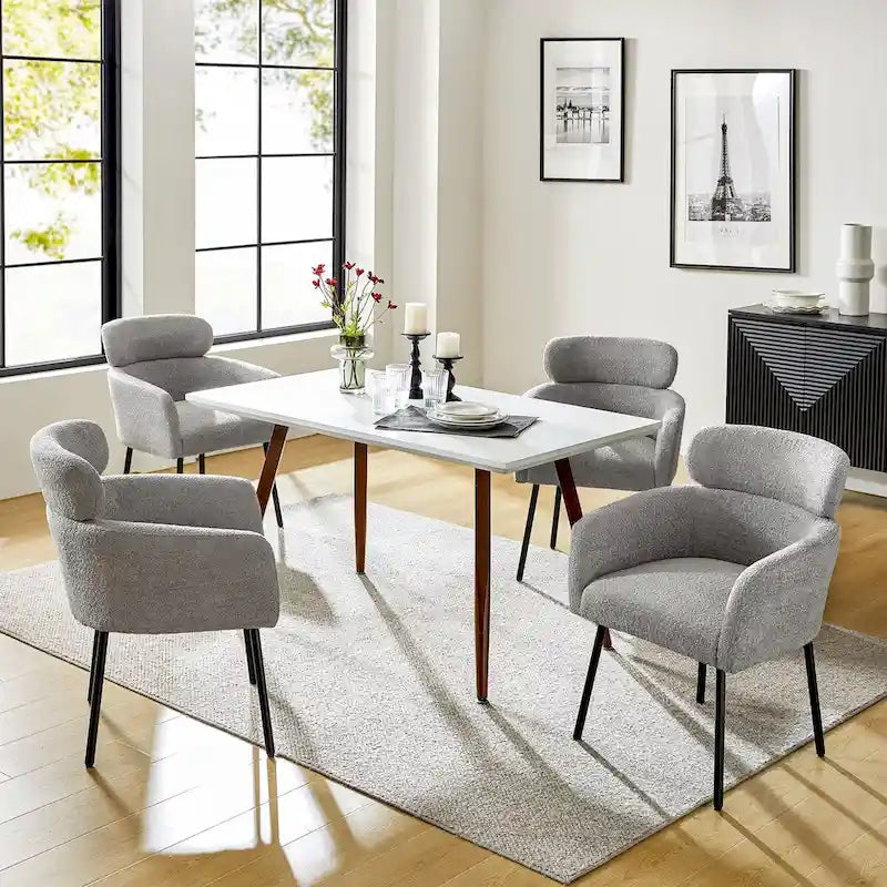 Amos Modern Boucle Dining Chair with Adjustment Feet Set of 4 by HULALA HOME 26