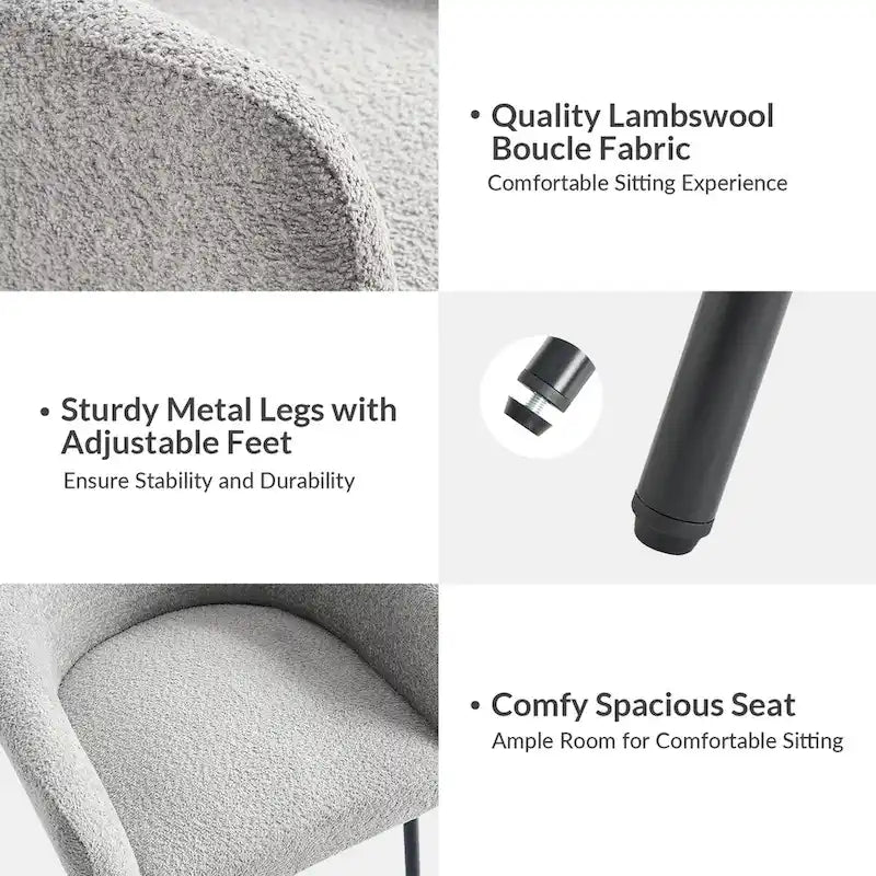 Amos Modern Boucle Dining Chair with Adjustment Feet Set of 4 by HULALA HOME 7