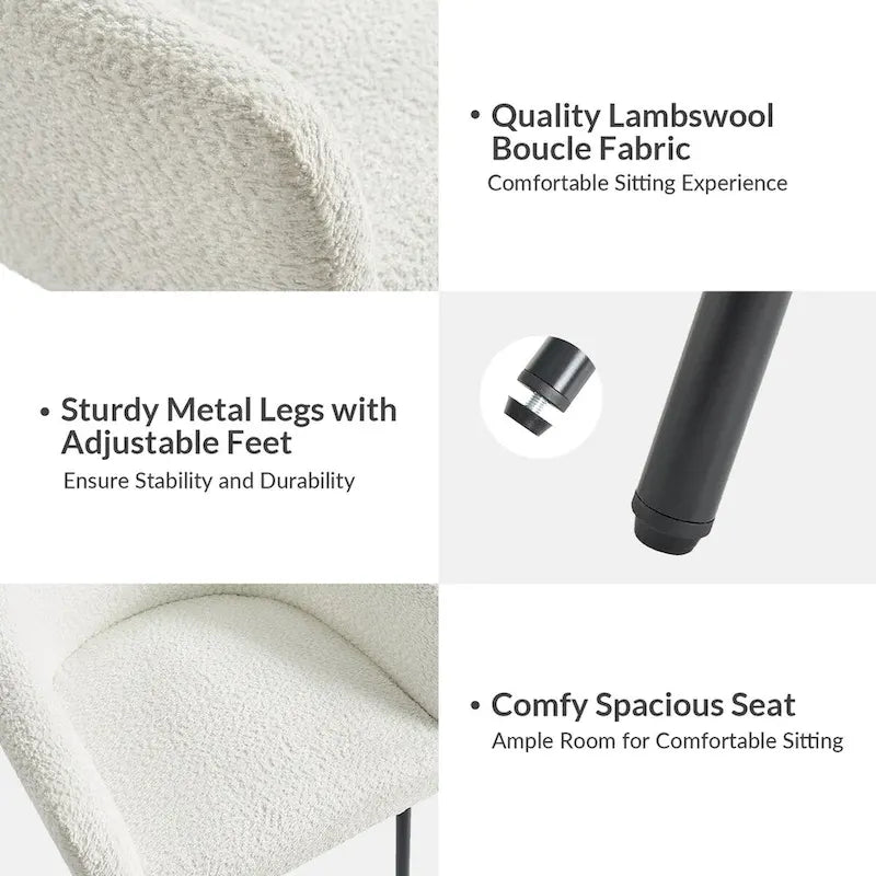 Amos Modern Boucle Dining Chair with Adjustment Feet Set of 4 by HULALA HOME 22