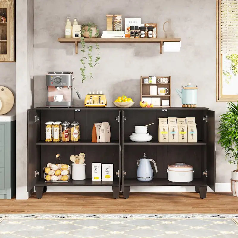 Credenza da 55 pollici, mobile buffet in legno con ripiano regolabile 3