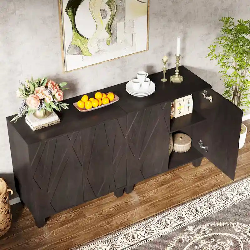 Credenza da 55 pollici, mobile buffet in legno con ripiano regolabile 5