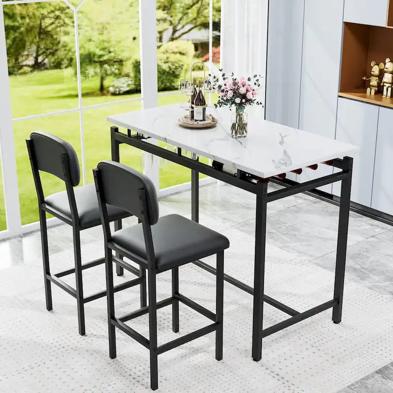 Set da Tavolo da Cucina, Tavolo e Sedie da Pranzo per 2 Persone, Set da 3 Pezzi con 2 Sedie, Set da Bar per Piccoli Spazi, Colazione, Pub 18