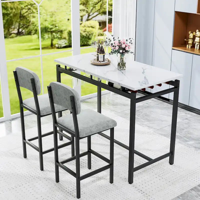 Set da Tavolo da Cucina, Tavolo e Sedie da Pranzo per 2 Persone, Set da 3 Pezzi con 2 Sedie, Set da Bar per Piccoli Spazi, Colazione, Pub 19