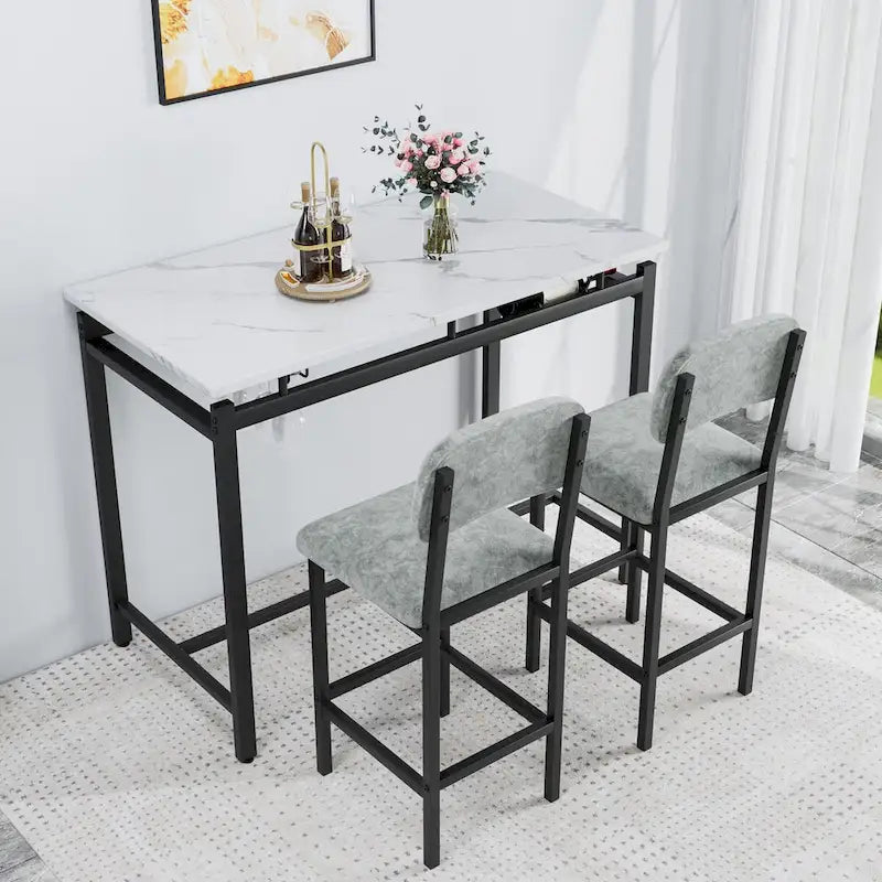 Set da Tavolo da Cucina, Tavolo e Sedie da Pranzo per 2 Persone, Set da 3 Pezzi con 2 Sedie, Set da Bar per Piccoli Spazi, Colazione, Pub 3