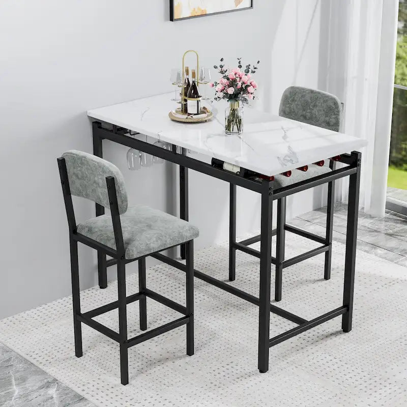 Set da Tavolo da Cucina, Tavolo e Sedie da Pranzo per 2 Persone, Set da 3 Pezzi con 2 Sedie, Set da Bar per Piccoli Spazi, Colazione, Pub 4