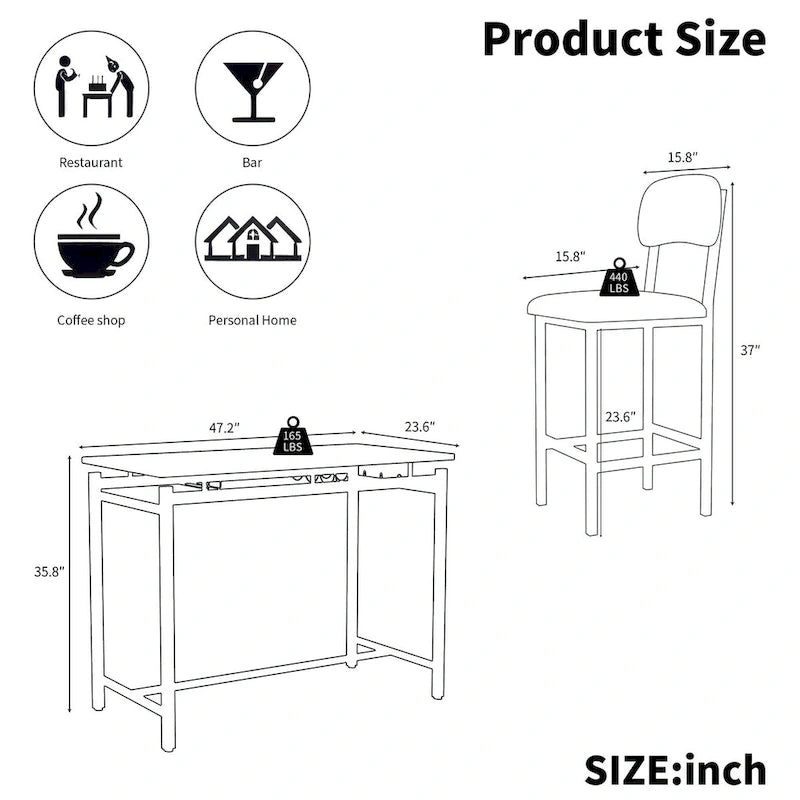 Set da Tavolo da Cucina, Tavolo e Sedie da Pranzo per 2 Persone, Set da 3 Pezzi con 2 Sedie, Set da Bar per Piccoli Spazi, Colazione, Pub 5