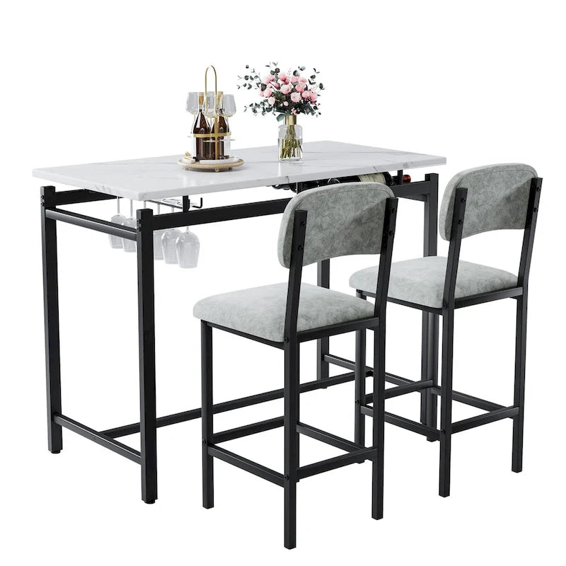 Set da Tavolo da Cucina, Tavolo e Sedie da Pranzo per 2 Persone, Set da 3 Pezzi con 2 Sedie, Set da Bar per Piccoli Spazi, Colazione, Pub 6