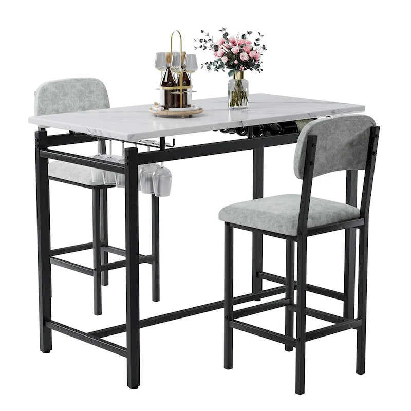 Set da Tavolo da Cucina, Tavolo e Sedie da Pranzo per 2 Persone, Set da 3 Pezzi con 2 Sedie, Set da Bar per Piccoli Spazi, Colazione, Pub 7