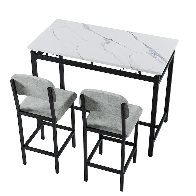 Set da Tavolo da Cucina, Tavolo e Sedie da Pranzo per 2 Persone, Set da 3 Pezzi con 2 Sedie, Set da Bar per Piccoli Spazi, Colazione, Pub 8