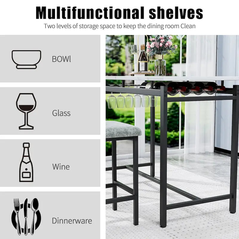 Set da Tavolo da Cucina, Tavolo e Sedie da Pranzo per 2 Persone, Set da 3 Pezzi con 2 Sedie, Set da Bar per Piccoli Spazi, Colazione, Pub 9