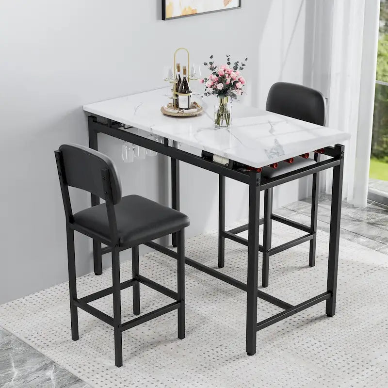 Set da Tavolo da Cucina, Tavolo e Sedie da Pranzo per 2 Persone, Set da 3 Pezzi con 2 Sedie, Set da Bar per Piccoli Spazi, Colazione, Pub 12
