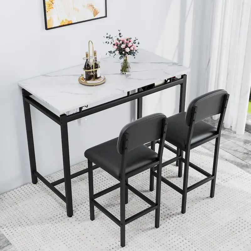 Set da Tavolo da Cucina, Tavolo e Sedie da Pranzo per 2 Persone, Set da 3 Pezzi con 2 Sedie, Set da Bar per Piccoli Spazi, Colazione, Pub 13