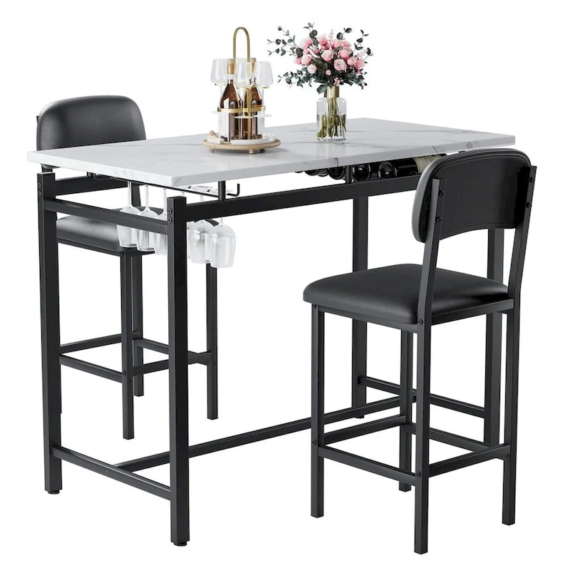 Set da Tavolo da Cucina, Tavolo e Sedie da Pranzo per 2 Persone, Set da 3 Pezzi con 2 Sedie, Set da Bar per Piccoli Spazi, Colazione, Pub 14