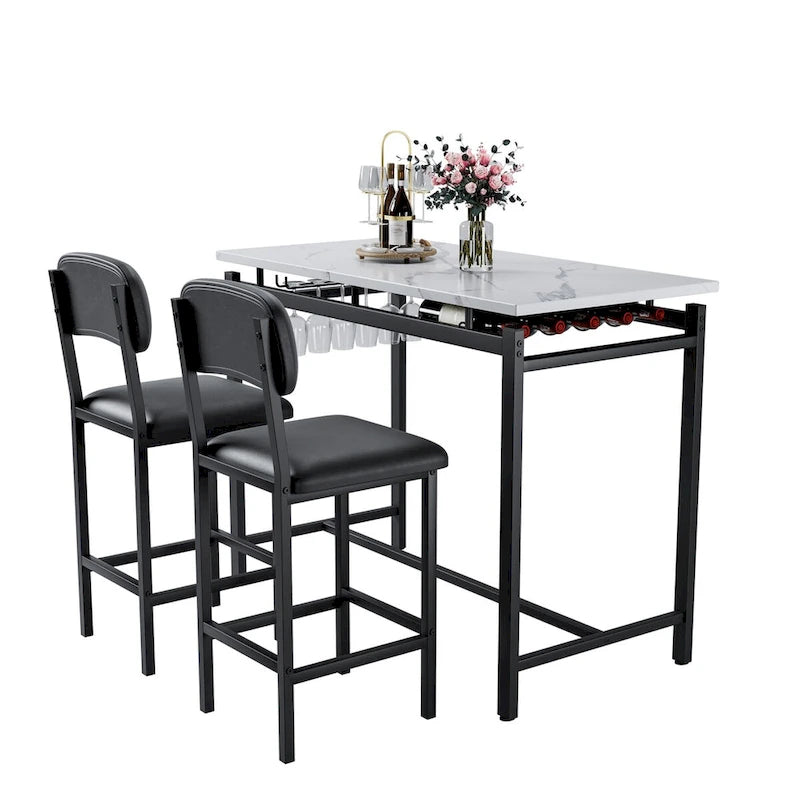 Set da Tavolo da Cucina, Tavolo e Sedie da Pranzo per 2 Persone, Set da 3 Pezzi con 2 Sedie, Set da Bar per Piccoli Spazi, Colazione, Pub 15