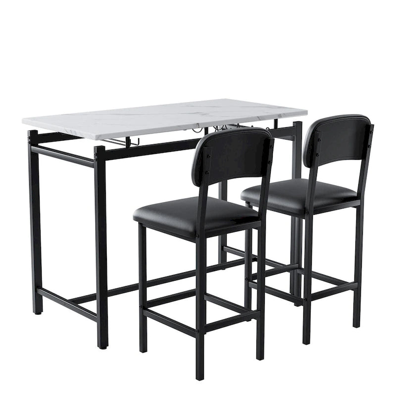Set da Tavolo da Cucina, Tavolo e Sedie da Pranzo per 2 Persone, Set da 3 Pezzi con 2 Sedie, Set da Bar per Piccoli Spazi, Colazione, Pub 16