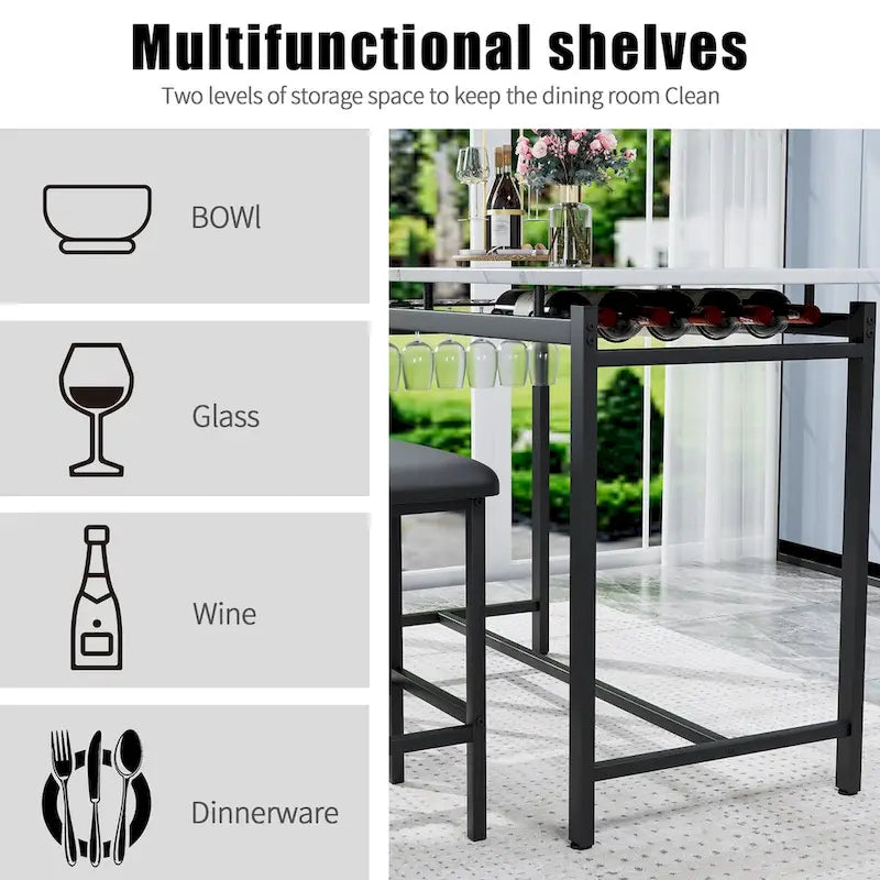 Set da Tavolo da Cucina, Tavolo e Sedie da Pranzo per 2 Persone, Set da 3 Pezzi con 2 Sedie, Set da Bar per Piccoli Spazi, Colazione, Pub 17