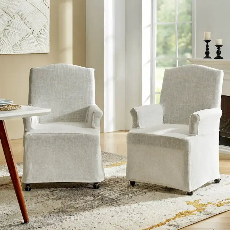 Alethea Upholstered Slipcover Arm Dining Chair with Soild Wood Legs Set of 2 by HULALA HOME 37
