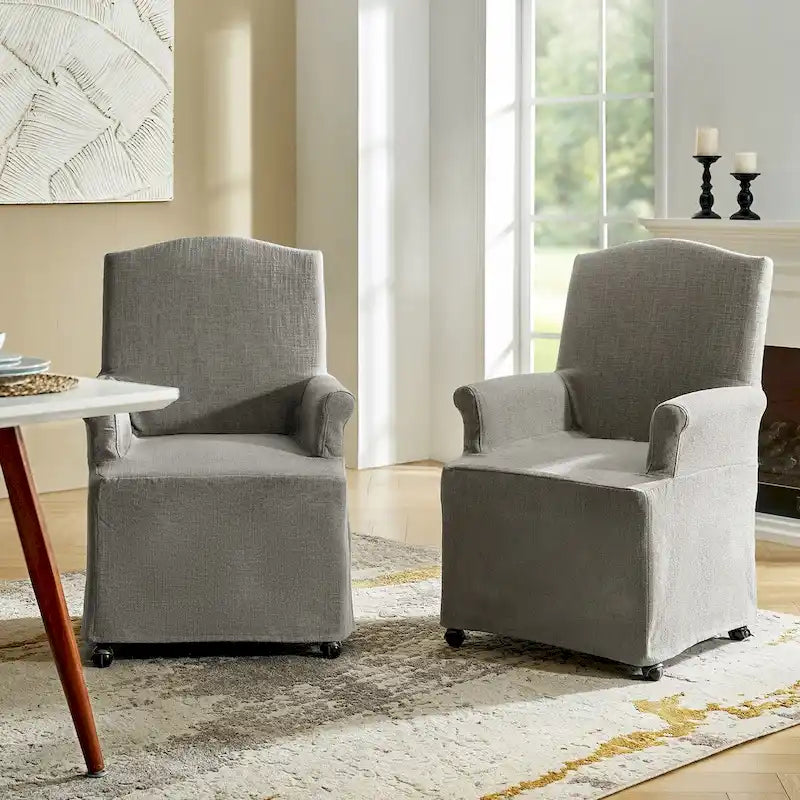 Alethea Upholstered Slipcover Arm Dining Chair with Soild Wood Legs Set of 2 by HULALA HOME 38