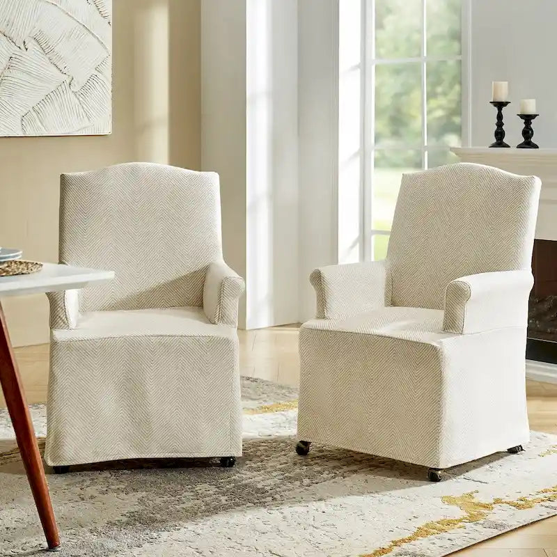 Alethea Upholstered Slipcover Arm Dining Chair with Soild Wood Legs Set of 2 by HULALA HOME 39